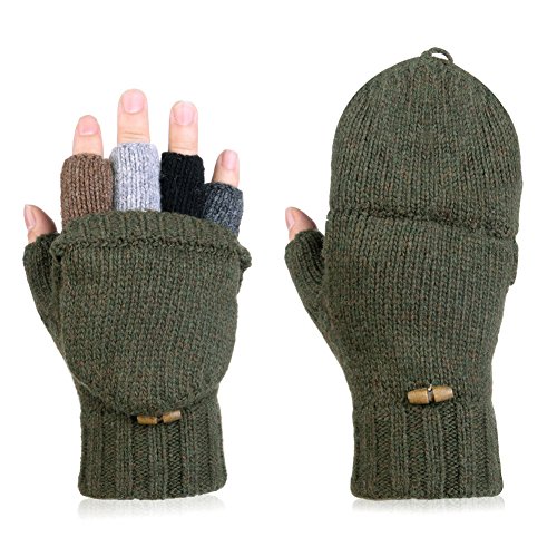 Vbiger Fingerlose Fäustlinge Damen Fingerhandschuhe Fingerlos Halb Handschuhe Gestrickte Strick Handschuhe mit Flip Top