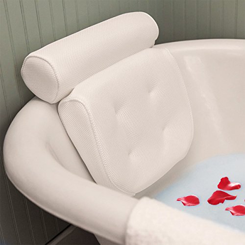 Badewannenkissen Spa, essort Badewannenkissen mit Saugnäpfen, ergonomische Home Spa Kopfstütze für Badewanne, Whirlpool, Whirlpool, Home Spa 38 X 36 X 8,5 cm weiß