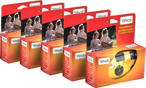 TopShot Einwegkamera mit 27 Fotos + eingebautem Blitz Einwegkamera Paket mit 5 Kameras