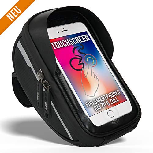 Velmia Handyhalterung - Praktische Lenkertasche für Fahrrad - Wasserdichte Fahrradtasche mit Einer kompakten Größe & 0,65 Liter Stauraum - reflektierende Handyhalter für EIN Maximum an Sicherheit