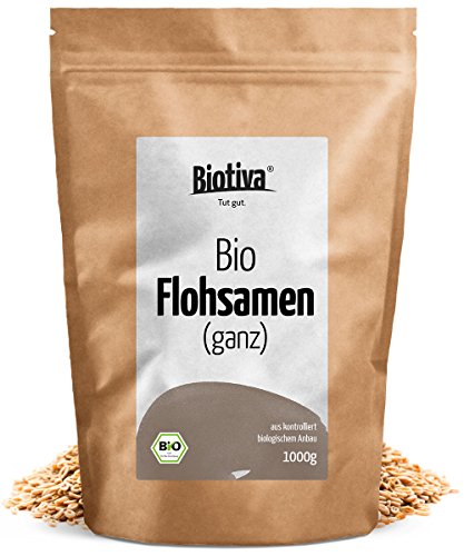 Flohsamen 1kg, ganz (1000g, Bio) I Premium Qualität mit 99% Reinheit I Wiederverschließbarer Frischebeutel I Lactosefrei und Glutenfrei I Abgefüllt in Deutschland