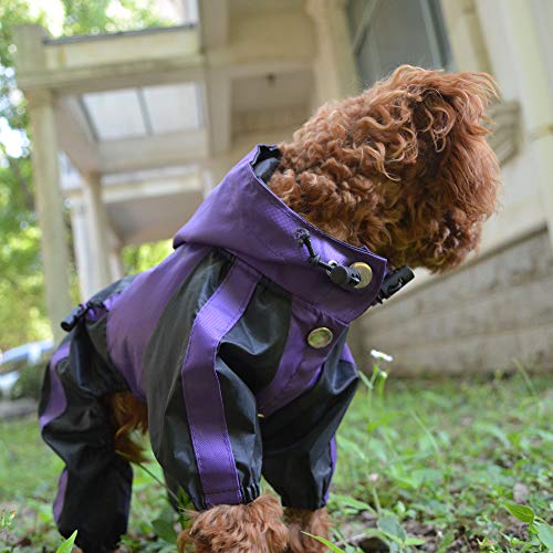 lovelonglong Hunde Regenmantel mit Hoodie, Atmungsaktive Regenjacke mit Vier Beinen im Freien Einstellbare wasserdichte Regenjacke für Kleine, Mittel, Große Hunde Purple XL