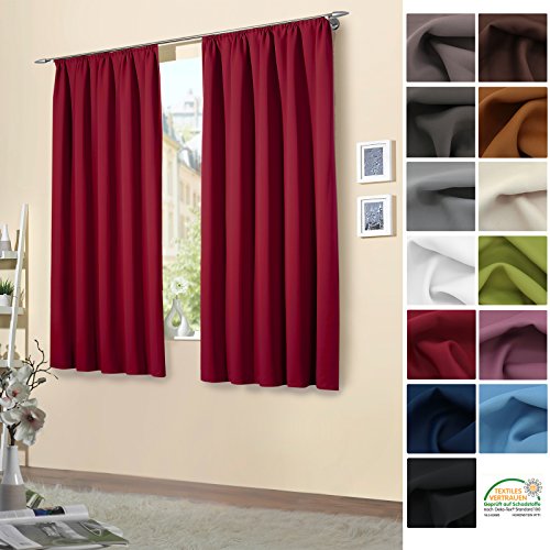 heimtexland  1 Paar Thermo- & Verdunklungsgardinen mit Kräuselband in bordeaux HxB 175x135 cm - ÖKOTEX geprüft - GESUND WOHNEN - Licht- Schall- Wärme- und Kälteisolierend Gardine Vorhang blickdicht Verdunkelung Inhalt 2 Stück Typ139