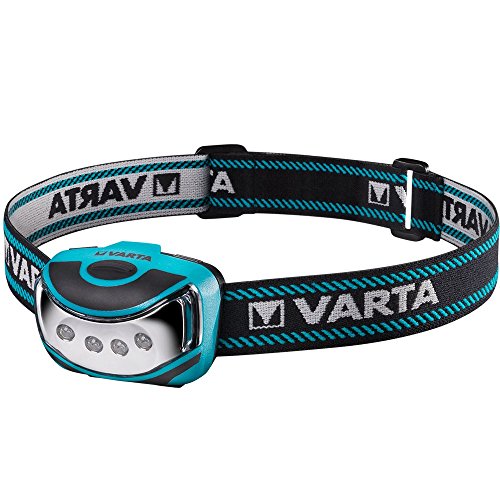 Varta 4x 5 mm LED Outdoor Sports Head Light ( inkl. 3x High Energy AAA Batterien Kopfleuchte Taschenlampe Flashlight Stirnlampe robustes (Falltest 2 m) und spritzwassergeschütztes IPX4 Gehäuse)