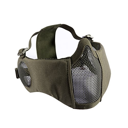 OneTigris Airsoft faltbare halbe Maske Mesh Gesichtsmaske mit Gehörschutz (Army Grün)