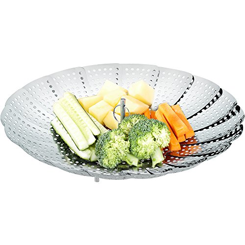 Ecooe Edelstahl Dampfgarer Einstellbar Dünsteinsatz (15.5cm-27cm) Dämpfeinsatz für Kochtöpfe