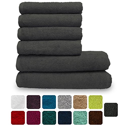 Lanudo Luxus Handtuch-Set 600g/m² Pure Line 100% Baumwolle | 2 Badetücher/Duschtücher 70x140 cm und 4 Handtücher 50x100 cm | 6-teilig | Farbe:Dunkel-Grau/Anthrazit