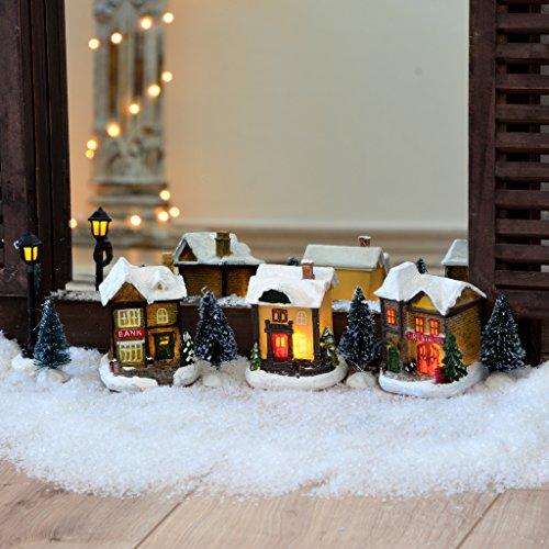 LED Weihnachtsbeleuchtung innen Weihnachts-Dorf 10tlg. handbemalt mit LED-Lichterkette warmweiß Fenster Deko Weihnachten