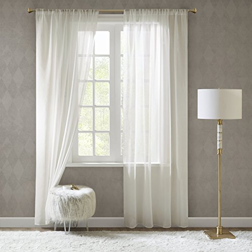 Gardinen Schals in Leinen-Optik Leinenstruktur Vorhänge Schlafzimmer Transparent Vorhang für große Fenster Doris Off White, Lang (2er-Set, je 245x140cm)