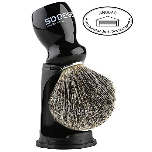 Rasierpinsel mit schwarz Halter Anbbas echtes Dachshaar hochwertiger Holz Griff Rasierschaum Pinsel Luxus Herren perfekt für die Rasur (Schwarz)