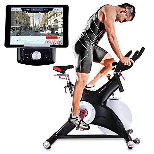 Sportstech Profi Indoor Cycle SX500 mit Smartphone App Steuerung + Google Street View, 25KG Schwungrad, Armauflage, Pulsgurt kompatibel - Speedbike in Studioqualität mit SPD Klicksystem – bis 150 KG