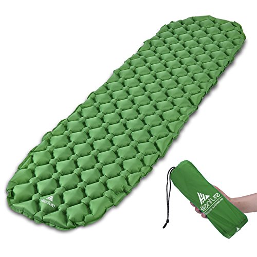 Camping Isomatte Kleines Packmaß von Hikenture - Ultraleichte Aufblasbare Isomatte - Sleeping Pad für Camping, Reise, Outdoor, Wandern, Strand (Grün)