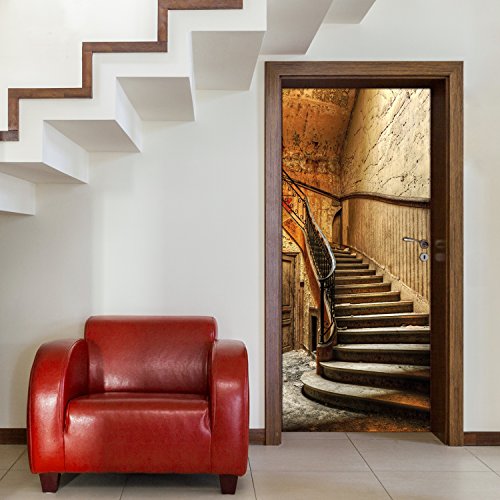 Türtapete ,,Antique Stairs TT4' 86cm x 200cm Treppe Stufen Aufgang Haus Vintage Antik Beige Braun Fototapete inklusiv Kleister