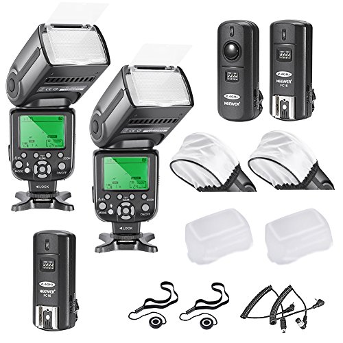 Neewer Profi i-TTL-Kamera Slave Flash Blitz Blitzgerät Set für NIKON D7100 D7000 D5300 D5200 D5100 D5000 D3200 D3100 D3300 D90 D800 D700 D300 D610 D300S, D3S D3X Inklusive D3 D4 D600 D200 DSLR Kamera,das Set beinhaltet: 2 Neewer Auto-Fokus Blitz + 2.4Ghz Wireless Trigger (1 Sender, 2 Empfänger) + N1 Kabel und N3 Kabel + 2 Hart & Weich Blitz-Diffusoren + 2 Objektivdeckelhalter