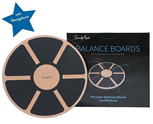 SportyAnis Balance-Board Holz inkl. Übungsbuch Wackel-Brett Therapie-Kreisel Balance-Brett Training-Gleichgewicht Gleichgewichtsboard Physiotherapie