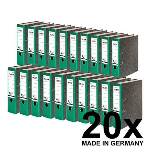 Original Falken 20er Pack Recycling-Ordner Wolkenmarmor. Made in Germany. 8 cm breit DIN A4 grüner Rücken Ringordner Aktenordner Briefordner Büroordner Pappordner Blauer Engel