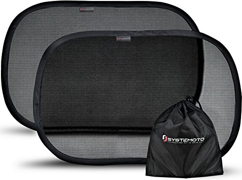 Systemoto Sonnenschutz Auto Baby mit Zertifiziertem UV Schutz (2er Set) - Selbsthaftende Sonnenblenden für Kinder (schwarz)