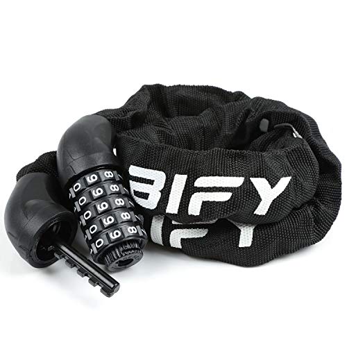 BIFY Fahrradschloss, Kombinationsschloss, Stahlkettenglied 38mm x920mm, 650g, Kettenschloss für Fahrräder, Motorräder und Elektrofahrzeuge(Schwarz)