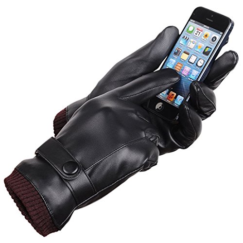 Herren PU Lederhandschuhe Schwarz Touchscreen Handschuhe Treibende Handschuhe Winter warme Handschuhe Mit langen Wildlederfutter