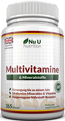 Vitamine & Mineralien - Männer & Frauen - 24 Multivitamine & Mineralstoffe in einer Tablette - Versorgung für bis zu 1 Jahr - für Vegetarier geeignet 365 Tabletten Nahrungsergänzungsm