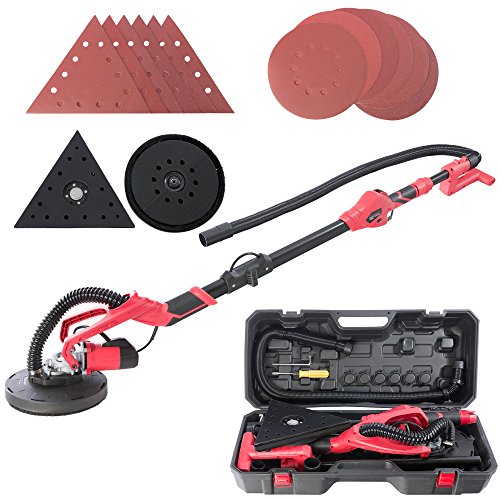 Arebos Langhalsschleifer mit Dual-Pad Schleifkopf (750 Watt, Ø 225 mm, Drehzahlregelung, Teleskopstange, Absaugsystem, schwenkbarer Kopf, inklusive 12 Schleifscheiben und Koffer, GS geprüft)