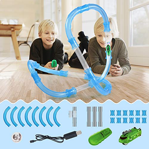 Kuultoy Chariots Speed Pipes, Magic Truck Twister Tracks für Kinder ab 5 Jahren, Autorennbahn für Kinder mit Blitzball, Kreative Rennbahn mit Rennfahrer