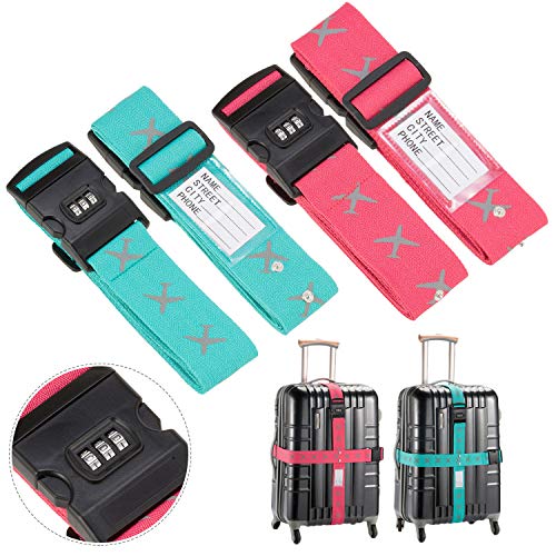 FORMIZON Koffergurt, 4 Stück Gepäckgurt Einstellbare Kofferband Travel Accessories mit Zahlenschloss zum Sicheren Verschließen der Koffers auf Reisen und Kennzeichnen von Gepäck Grün und Rot