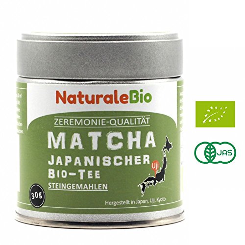 Matcha-Tee-Pulver-Bio [ Ceremonial Grade ] Original Green Tea aus Japan | Grüntee-Pulver Matcha Zeremonie-Qualität | Tee hergestellt in Japan Uji, Kyoto | Ideal zum Trinken, Kochen und in der Latte | 30 g Dose | NATURALEBIO
