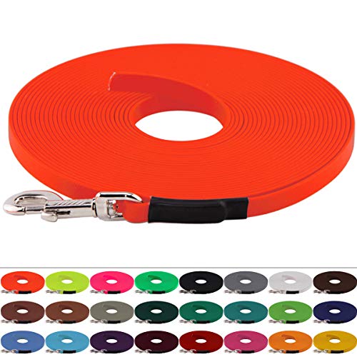 LENNIE BioThane Schleppleine 13 mm breit, 25 Farben/Neon Orange, 1-30 Meter / 5 m lang, genäht