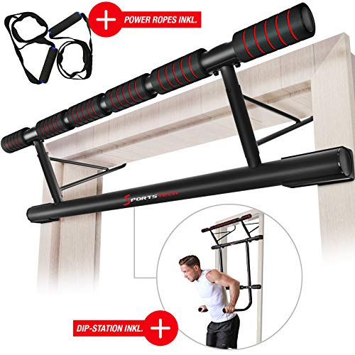 Sportstech Einzigartiges Kombi-Paket! 4in1 Klimmzugstange inkl Dip Bar & Power Ropes, klappbare Türreck KS500, sichere Türrahmen Montage zu Hause ohne Schrauben, Pull Up Bar für Crossfit inkl eBook