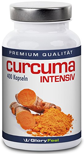 Curcuma 400 Kapseln Hochdosiert - EINFÜHRUNGSPREIS - 700mg Reines Original Kurkuma Pulver pro Veganer Kapsel Plus 2,1mg Pfefferextrakt - Ohne Magnesiumstearate Made in Germany von GloryFeel