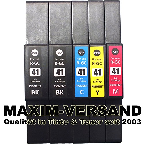 5 XXL Gel Drucker-Patronen Set für Ricoh GC-41 Black, Cyan, Yellow & Magenta (schwarz, rot, blau, gelb) kompatibel mit Aficio SG-2100N SG-3100 Series SG-3100SNW SG-3110DN SG-3110DNW SG-3110N SG-3110SFNW SG-3120BSF SG-3120BSFN SG-3120BSFNW SG-7100DN SG-K3100DN Tintenpatronen