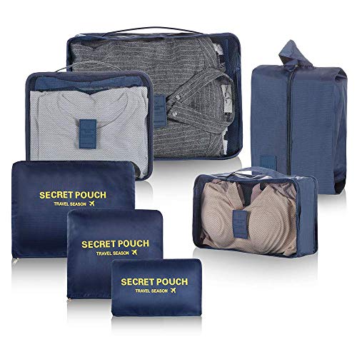 Newdora Kleidertaschen Set, 7 unterschiedliche Größen zur Organisation Ihres Reisegepäcks, Schwarzblau