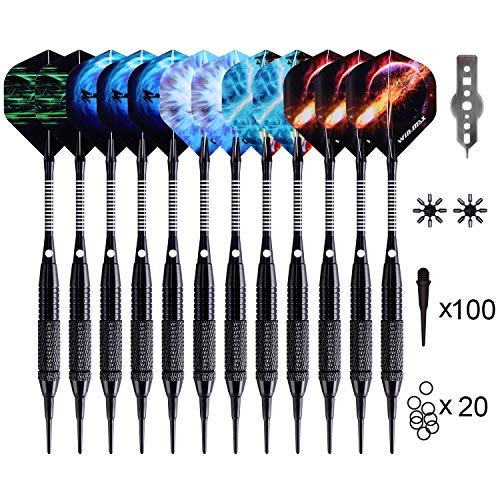 WIN.MAX Dartpfeile,12 Stück Soft Darts Pfeile Set,18 Gramm Profi Softdarts dartpfeil,Dart,15 Aluminium Schaft mit 12 Flights 30 Spitzen 50 Anti-Lose Gummiringe