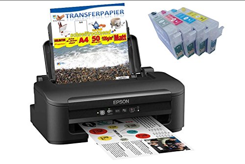 Homeeinsteigerpaket für Sublimationsdruck Nummer 11 - DIN A4 - Epson Inkjet Drucker inkl. 4 Sublimationspatronen Plus 100Blatt Transferpapier