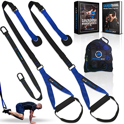 PHYSIOFIT Schlingentrainer mit Türanker - Sling Trainer- Home Gym- Home Training- Schlingentraining- Suspension Trainer- Fitness Zuhause - Slingtrainer für Ganzkörpertraining mit über 30 Übungen