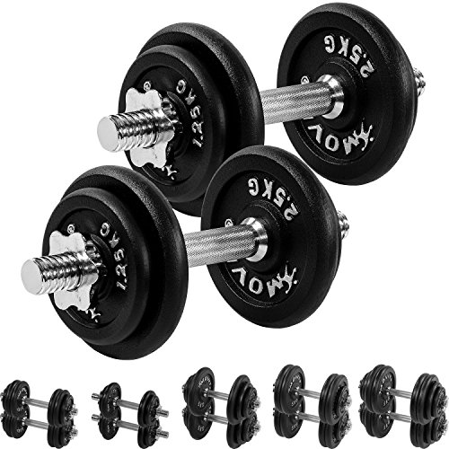 MOVIT Gusseisen Kurzhantel 2er Set, Varianten 20kg, 30kg, 40kg, 50kg, 60kg, gerändelt mit Sternverschlüssen