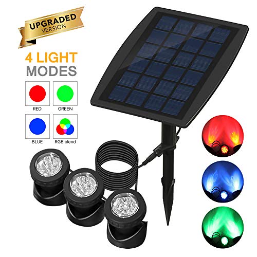 ALLOMN Solar Teichbeleuchtung, Draussen Tauchstrahler Einstellbare Unterwasserleuchten RGB-Farbwechsel, Vier Lichtmodi, IP68 wasserdicht, 18 LEDs, Auto EIN/Aus (Set von 3 Leuchten)