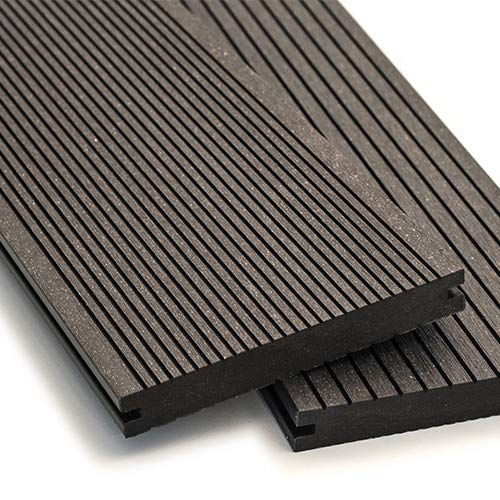 WPC Terrassendielen Massiv Dielen - Komplett-Set Dunkelgrau | Qualitäts-Muster Holzbrett Dielen | Boden-Fliesen + Unterkonstruktion & Clips | Balkon Bodenbelag + rutschfest + witterungsbeständig