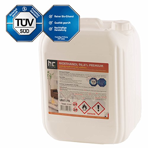 10 L Bio Ethanol Premium 96,6% (1 x 10 L) für Kamin - VERSANDKOSTENFREI - im handlichen 10 L Kanister - TÜV SÜD zertifiziert