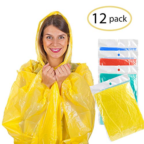 AODOOR Regenponcho mit Kaputze, Poncho Regenmäntel Wasserdicht Unisex-Erwachsene Notfall wiederverwendbar Regen Wasserdicht Poncho mit Kapuze (12 Pack)