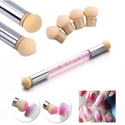 Nail Art Rendering-Werkzeuge Doppelter Kopf Ombre Sponge Stick, Nail art Schwamm und Tupfpinsel, Sponge Brush Applikator inkl. 4 Ersatzköpfe, Pigmentpinsel