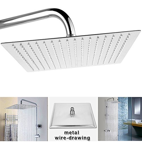 Qliver 12 Zoll Regendusche Quadratische Einbauduschköpfe Edelstahl Duschkopf Regenbrause Brausekopf aus Edelstahl mit Anti-Kalk-Düsen 30 x 30 cm/12 Zoll Anzahl Düsen: 196