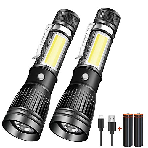 Taschenlampe, COB Arbeitsbeleuchtung (einschließlich ersetzbar 18650 Batterie*2), LED USB Wiederaufladbare Taschenlampe Zoombar, von AOMEES (2 Pack)