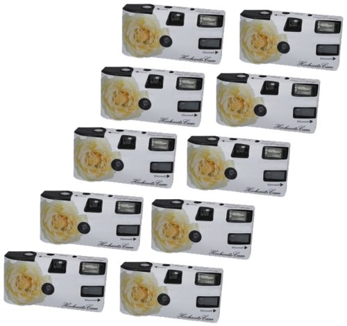 Hochzeitskamera 'Weiße Rose' - 10er Pack Einwegkamera mit Blitz (27 Aufn. 400 ASA)