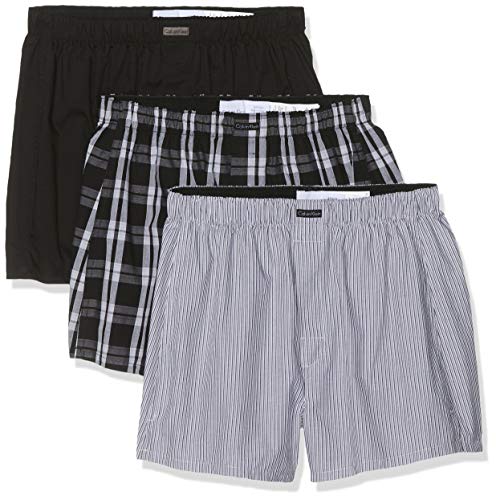 Calvin Klein Herren Boxer WVN 3PK Boxershorts, Schwarz (Blk/Morgan Plaid/Montague Stripe BMS), Large (Herstellergröße: L)