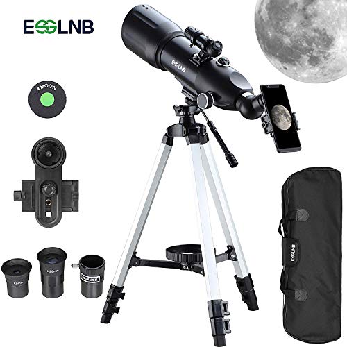 ESSLNB Refraktor Teleskop Astronomie 80/400 Fernrohr Teleskop für Kinder Einsteiger und Amateur-Astronomen mit 10x Smartphone Adapter Ausziehbares Stativ Tasche und Mondfilter