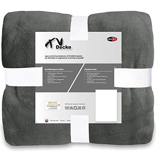 CelinaTex TV-Decke Kuscheldecke XXL 220 x 240 cm grau Coral Fleece Tagesdecke Mikrofaser Sofadecke Überwurf