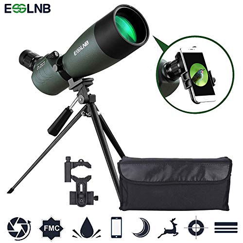 ESSLNB 25-75X70 Spektiv mit Handy Adapter Stativ und Tasche für Sportschützen Jagd und Vogelbeobachtung Wasserdicht BAK4 45 Grad abgewinkelt Okular