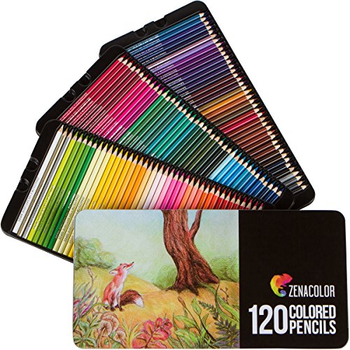 120 Buntstifte mit Metallbox von Zenacolor - 120 einzigartige Farben - Leichter Zugang mit 3 Fächern - Ideales Set für Künstler, Erwachsene und Kinder